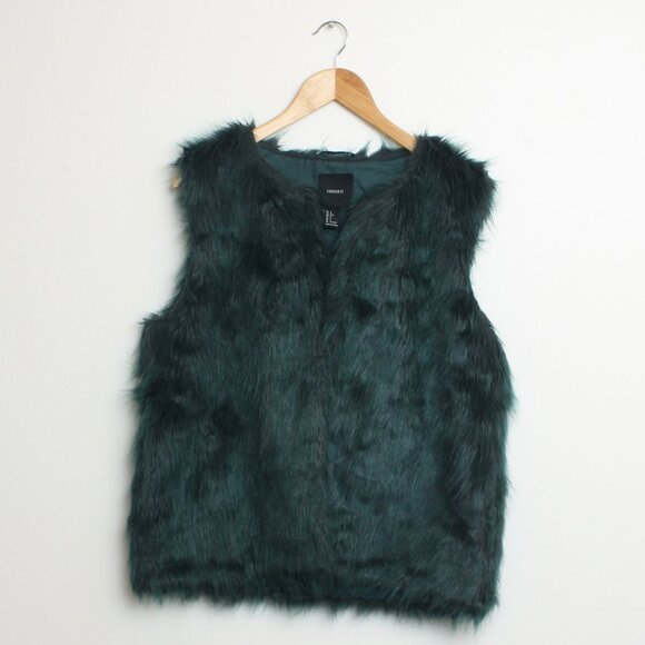 Forever 21 Faux Fur Vest Women's Large Green - Picture 1 of 6